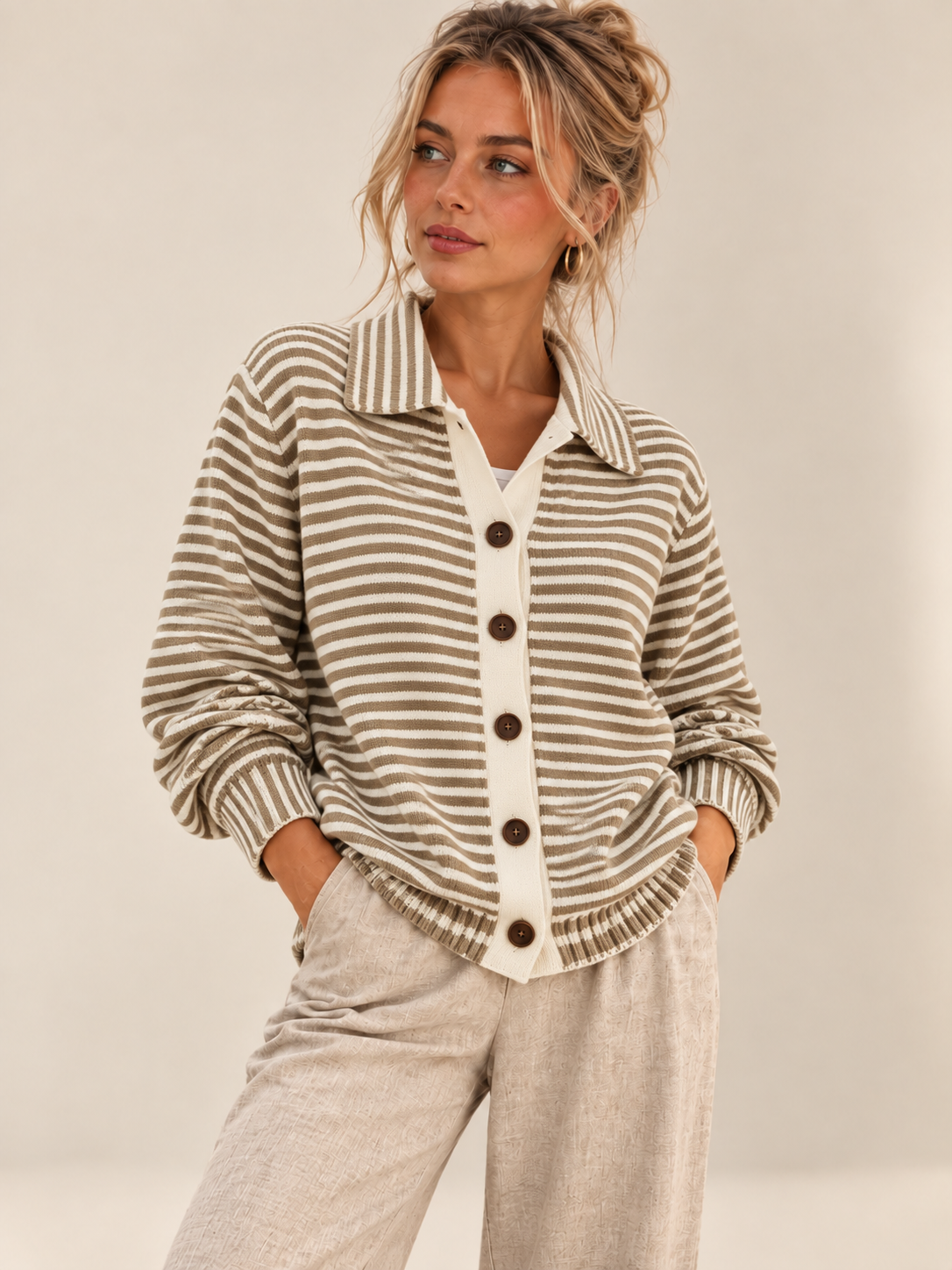 Valentine | Cardigan boutonné rayé