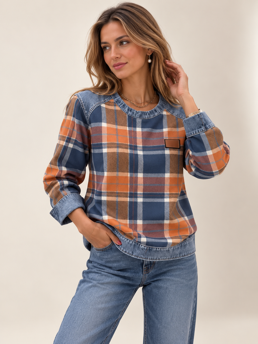 Élora | Chemise carreaux & denim