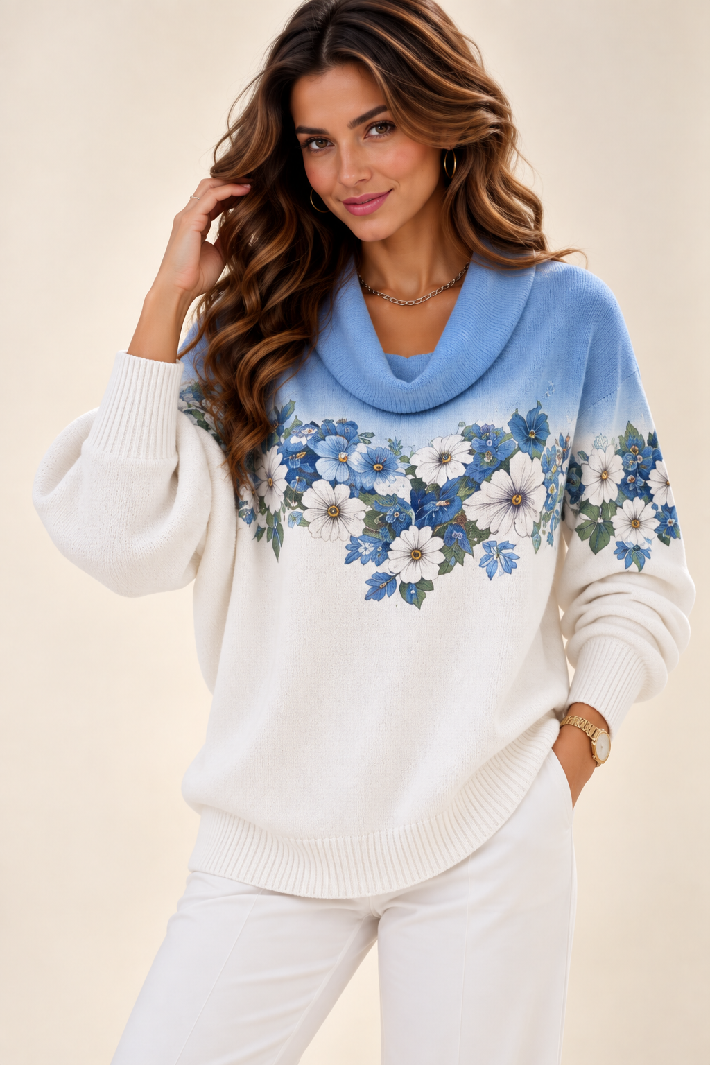 Alba | Pull Floral avec Col Roulé