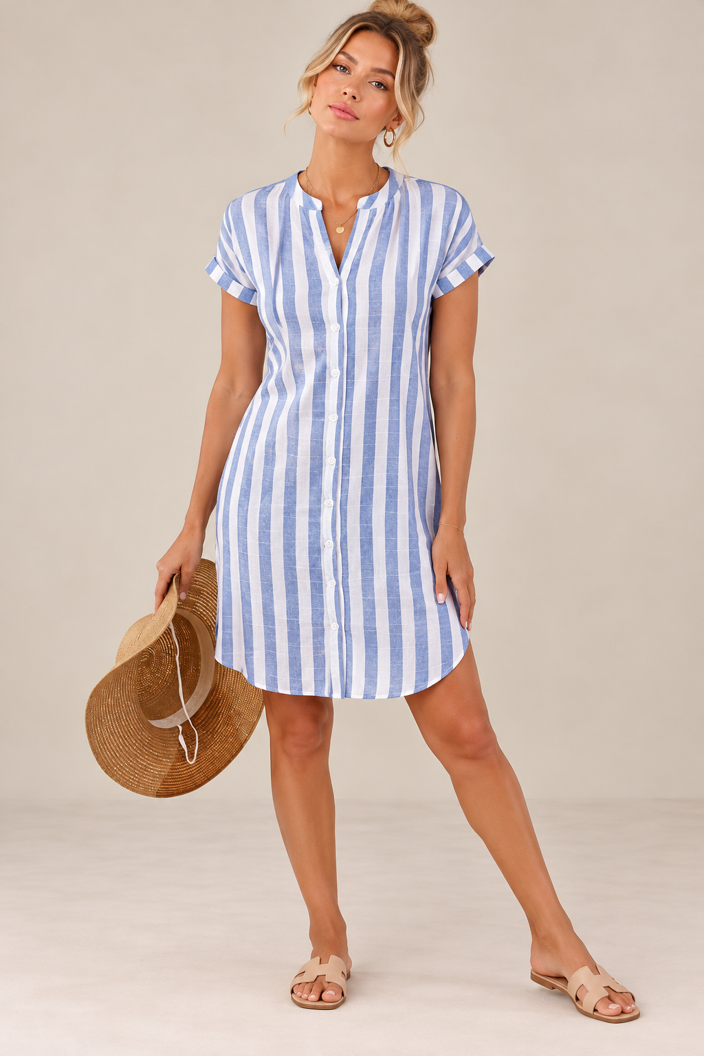 Martine - Robe chemise élégante rayée