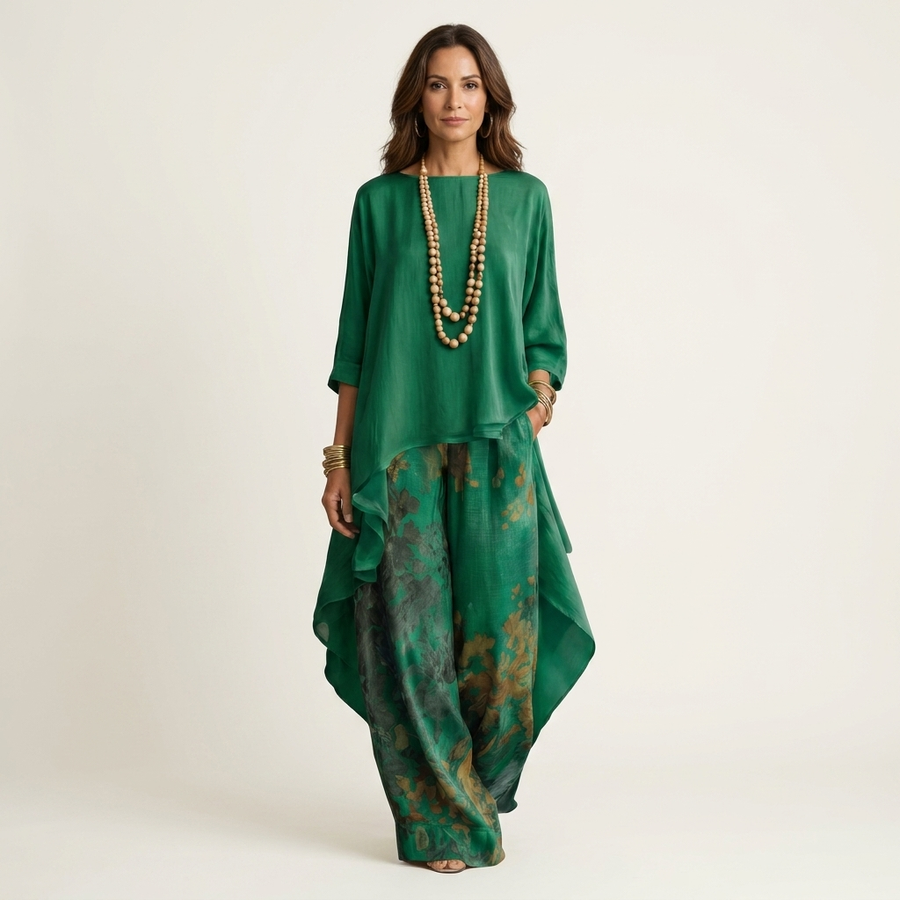 Cariola | Ensemble deux pièces en coton et soie avec tunique asymétrique
