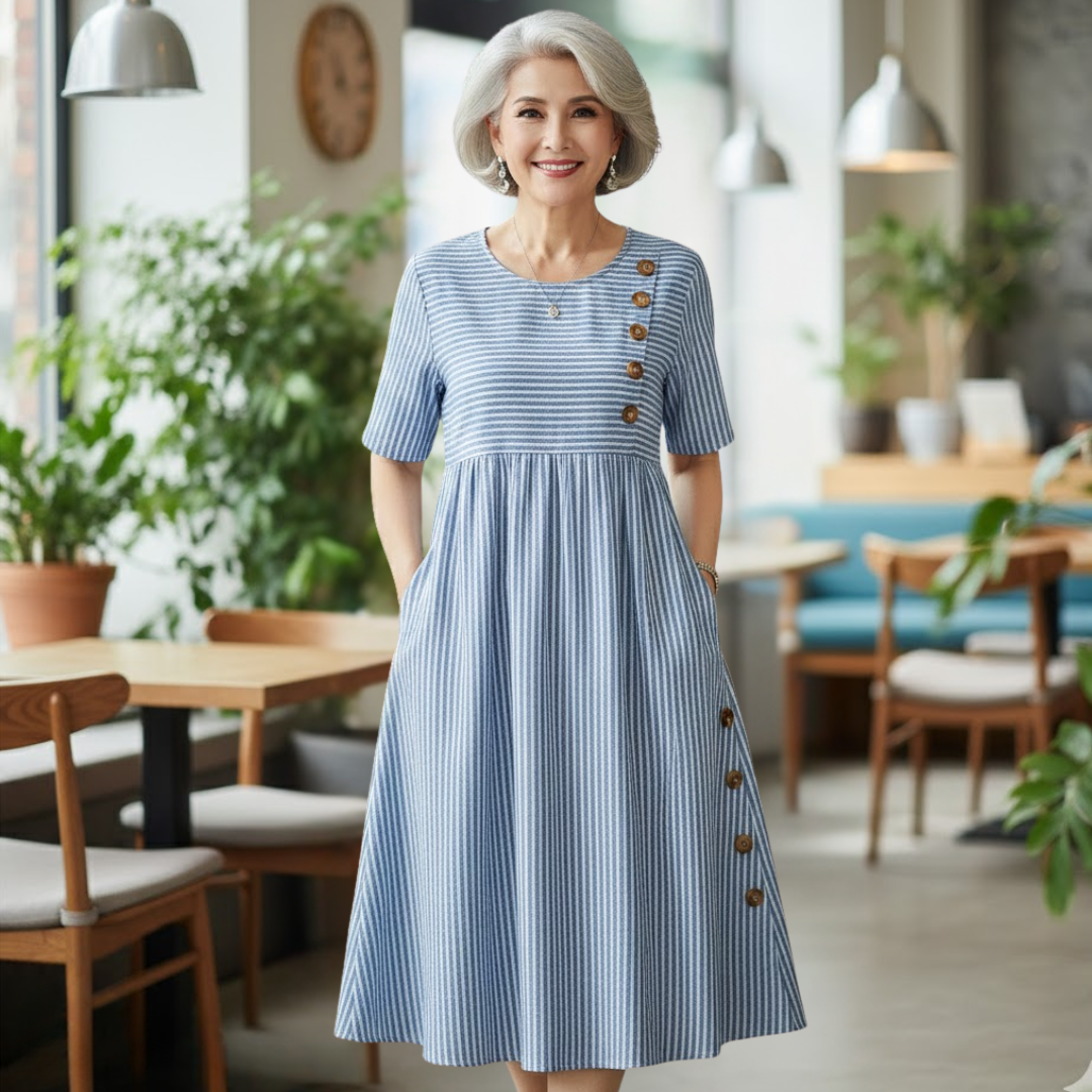 Wanda - Robe Midi Rayée Confortable