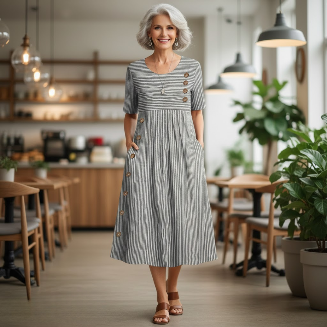 Wanda - Robe Midi Rayée Confortable