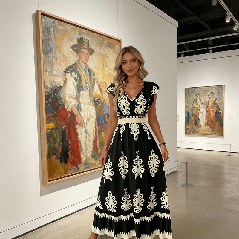 Candela | Robe longue baroque à col en V