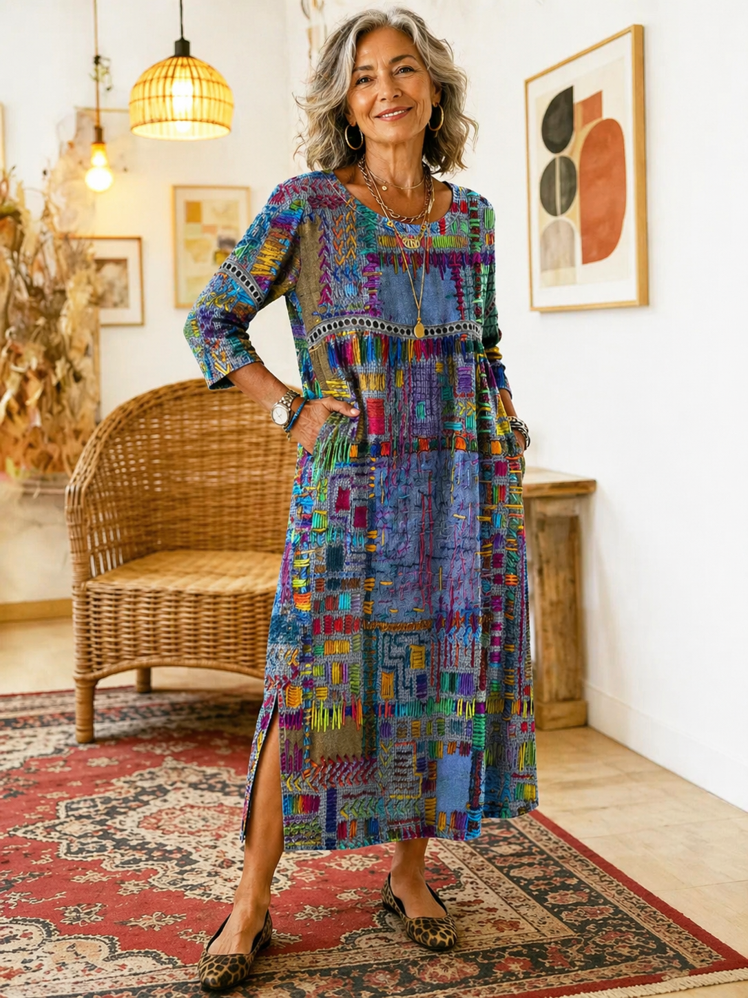 Manuela | Robe en jean patchwork ethnique