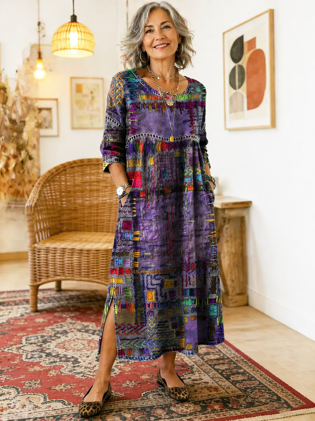Manuela | Robe en jean patchwork ethnique