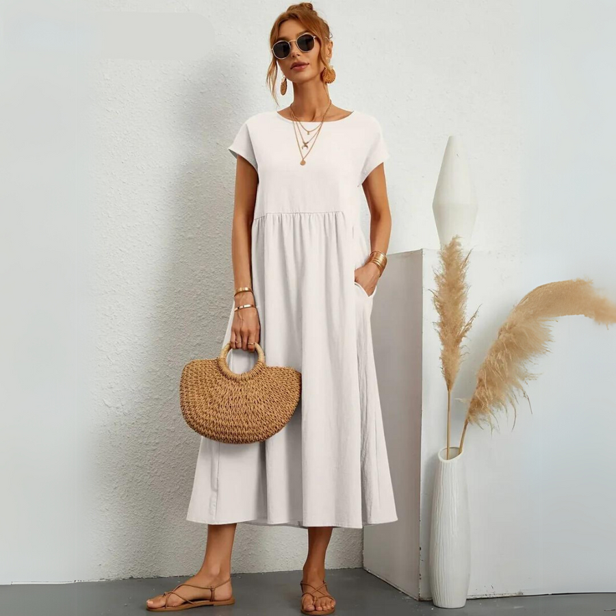 Isla - Robe Midi Décontractée en Coton