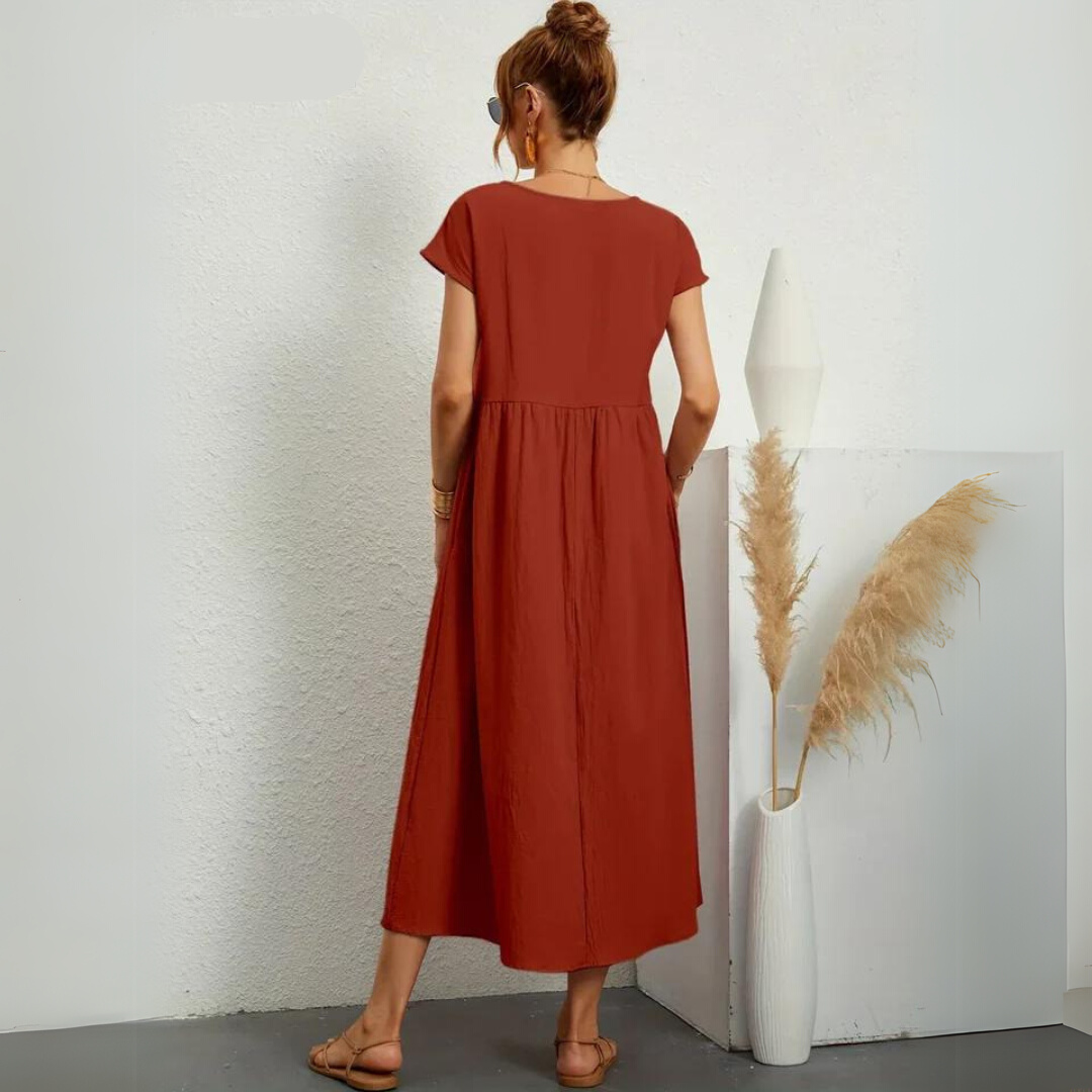 Isla - Robe Midi Décontractée en Coton